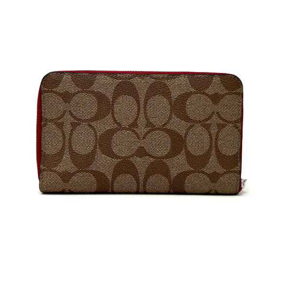 Coach Medium Id Zip Wallet Signature Canvas Wild Strawberry Khaki Red CH529 - Picture 3 of 9